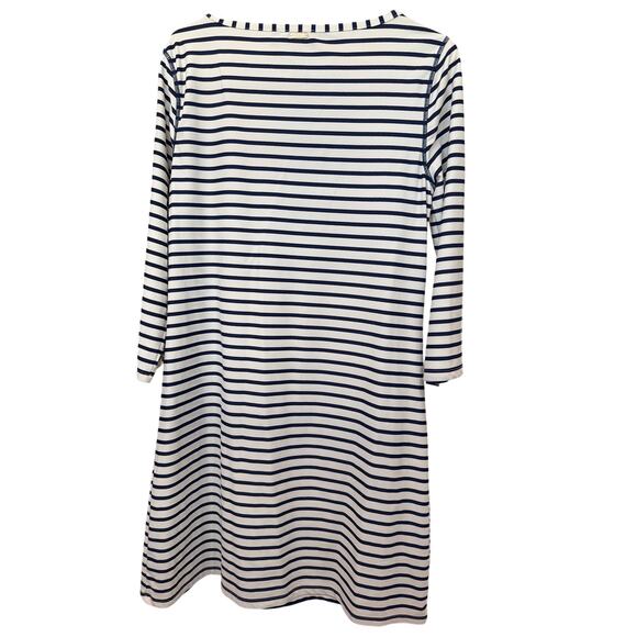 Cabana Life Long Sleeve Dress White Navy Stripe Pocket Women’s Size L Coast EUC - Picture 5 of 7